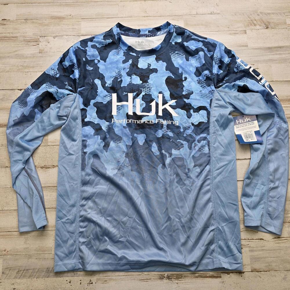 NEW Huk Performance Fishing L/S Shirt Men’s S Icon X KC Refraction Camo Fade